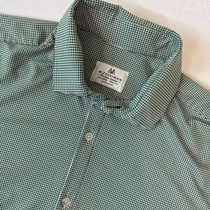 Mizzen + Main Green Gingham Micro Check Shirt Mens Sz 2XL Trim Fit Stretch USA